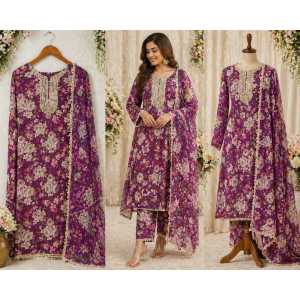Veeran Fashions Premium Floral Boutique Unstitched Cotton Suit Set