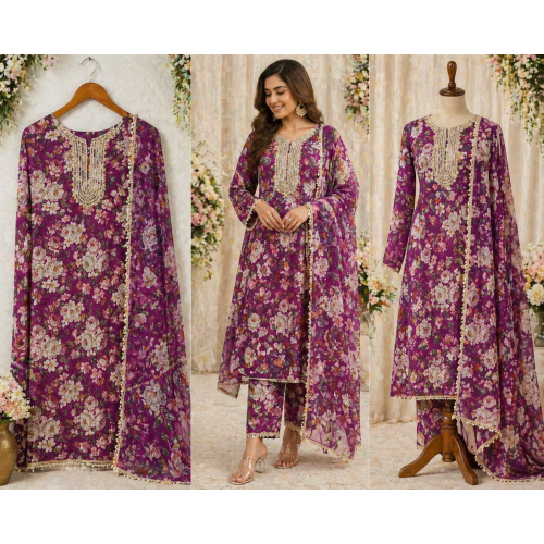 Veeran Fashions Premium Floral Boutique Unstitched Cotton Suit Set Veeran Fashions Premium Floral Boutique Unstitched Cotton Suit Set