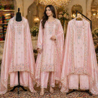 Veeran Fashions Pastel Pink Crush Hand-Embroidered Unstitched Suit Set Veeran Fashions Pastel Pink Crush Hand-Embroidered Unstitched Suit Set