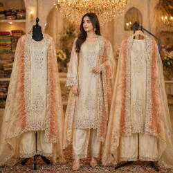 Veeran Fashions Chiku Brown Glitter Shimmer Hand-Embroidered Unstitched Suit Set Veeran Fashions Chiku Brown Glitter Shimmer Hand-Embroidered Unstitched Suit Set