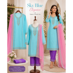 Veerran Fashions Pastel Blue Twill Silk Unstitched Suit Veerran Fashions Pastel Blue Twill Silk Unstitched Suit