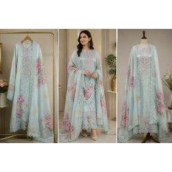 Veeran Fashions Pastel Seafoam Shimmer Floral Boutique Unstitched Suit Set Veeran Fashions Pastel Seafoam Shimmer Floral Boutique Unstitched Suit Set