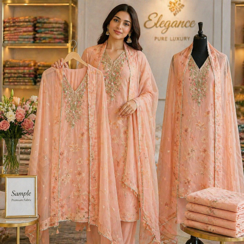 Veeran Fashions Premium Floral Chanderi Unstitched Boutique Suit Set Veeran Fashions Premium Floral Chanderi Unstitched Boutique Suit Set