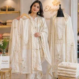 Veeran Fashions Ivory Elegance Hand-Embroidered Crape Unstitched Suit Set