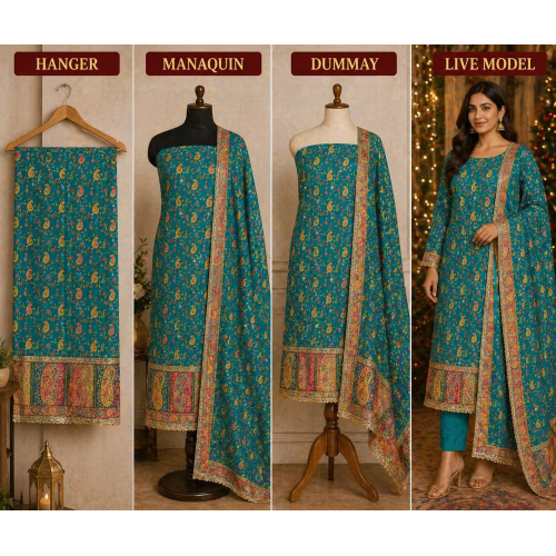 Veerran Fashions Emerald Green Butter Silk Unstitched Suit with Paisley Print & Opada Silk Bottom Veerran Fashions Emerald Green Butter Silk Unstitched Suit with Paisley Print & Opada Silk Bottom