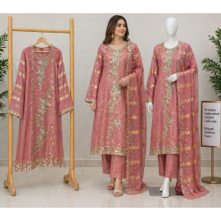 Veeran Fashions Rose Gold Designer Unstitched Suit with Fancy Dupatta Set Veeran Fashions Rose Gold Designer Unstitched Suit with Fancy Dupatta Set