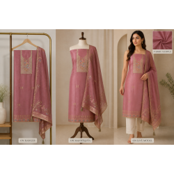 Veerran Fashions Dusty Rose Glass Silk Unstitched Suit with Shantoon Bottom & Fancy Floral Dupatta Veerran Fashions Dusty Rose Glass Silk Unstitched Suit with Shantoon Bottom & Fancy Floral Dupatta
