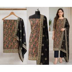 Veeran Fashions Premium Black Paisley Chinon Unstitched Boutique Suit Set Veeran Fashions Premium Black Paisley Chinon Unstitched Boutique Suit Set