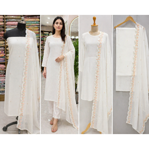 Veeran Fashions Offwhite Elegance Mal Cotton Unstitched Suit with Fancy Thread Work Dupatta Veeran Fashions Offwhite Elegance Mal Cotton Unstitched Suit with Fancy Thread Work Dupatta