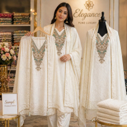 Veeran Fashions Ivory Shimmer Organza Festive Unstitched Suit Set Veeran Fashions Ivory Shimmer Organza Festive Unstitched Suit Set
