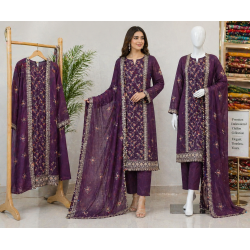 Veeran Fashions Royal Purple Boutique Unstitched Suit with Fancy Dupatta Veeran Fashions Royal Purple Boutique Unstitched Suit with Fancy Dupatta