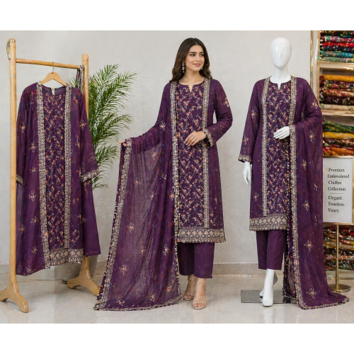Veeran Fashions Royal Purple Boutique Unstitched Suit with Fancy Dupatta Veeran Fashions Royal Purple Boutique Unstitched Suit with Fancy Dupatta