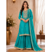 Turquoise Noor Embroidered Silk Stitched Farshi Salwar Suit Turquoise Noor Embroidered Silk Stitched Farshi Salwar Suit