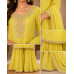Lime Zest Shimmer Organza Embroidered Stitched Kameez Sharara Set