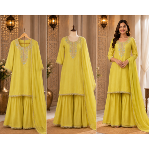 Lime Zest Shimmer Organza Embroidered Stitched Kameez Sharara Set Lime Zest Shimmer Organza Embroidered Stitched Kameez Sharara Set
