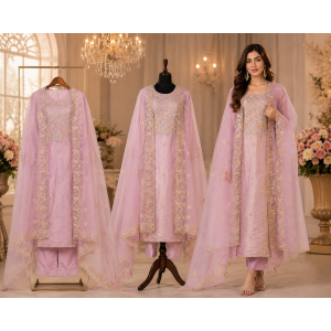 Blush Pink Shimmer Elegance Unstitched Suit Set Blush Pink Shimmer Elegance Unstitched Suit Set