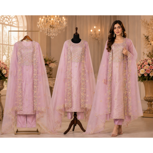 Blush Pink Shimmer Elegance Unstitched Suit Set Blush Pink Shimmer Elegance Unstitched Suit Set