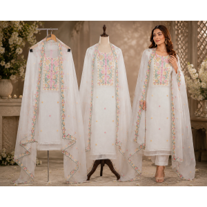 Ivory Blossom Chiffon Embroidered Unstitched Suit Ivory Blossom Chiffon Embroidered Unstitched Suit