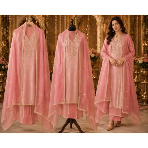 Blush Rose Giraffe Embroidered Unstitched Suit with Kota Doria Dupatta Blush Rose Giraffe Embroidered Unstitched Suit with Kota Doria Dupatta