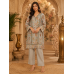 Mist Grey Floral Silk Stitched Farshi Salwar Kameez Set Mist Grey Floral Silk Stitched Farshi Salwar Kameez Set