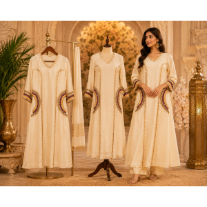 Ivory Pearl Shimmer A-Line Frock Suit Set Ivory Pearl Shimmer A-Line Frock Suit Set