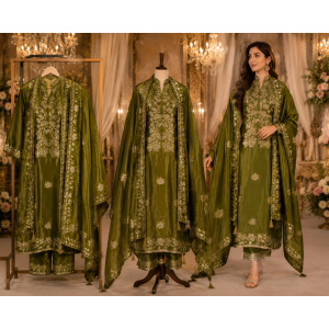 Olive Royale Banarasi Silk Embroidered Unstitched Suit