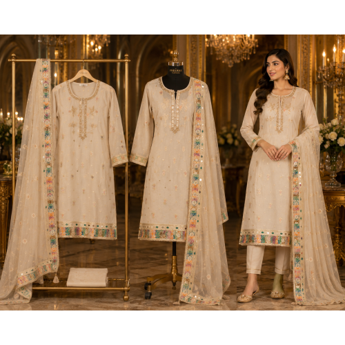 Royal Ivory Shimmer Jakhat Embroidered Unstitched Suit Royal Ivory Shimmer Jakhat Embroidered Unstitched Suit