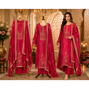 Royal Rani Pink Opada Silk Embroidered Unstitched Suit Set Royal Rani Pink Opada Silk Embroidered Unstitched Suit Set