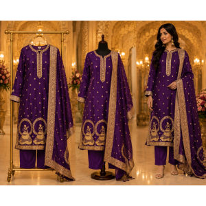 Royal Amethyst Dola Silk Mughal Elegance Unstitched Suit