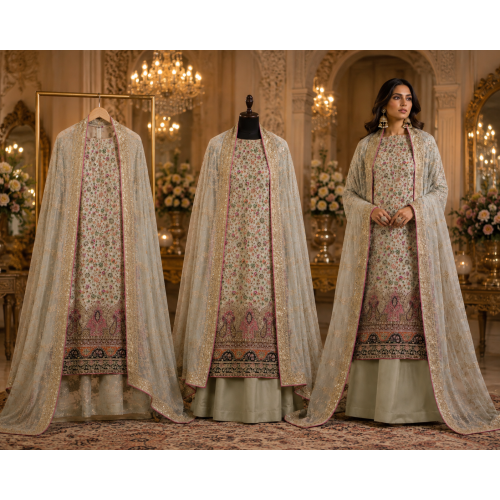 Sage Mist Floral Designer Crape Unstitched Suit with Pure Chiffon Dupatta Sage Mist Floral Designer Crape Unstitched Suit with Pure Chiffon Dupatta