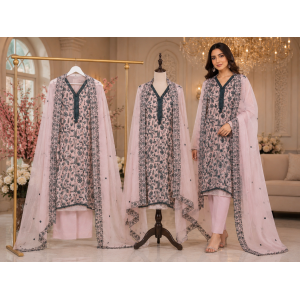 Blush Petal Floral Chiffon Unstitched Suit Set