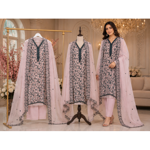 Blush Petal Floral Chiffon Unstitched Suit Set Blush Petal Floral Chiffon Unstitched Suit Set