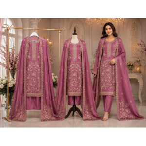 Royal Mauve Heritage Viscose Tusser Unstitched Suit Set