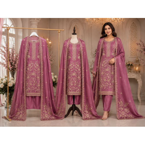 Royal Mauve Heritage Viscose Tusser Unstitched Suit Set Royal Mauve Heritage Viscose Tusser Unstitched Suit Set