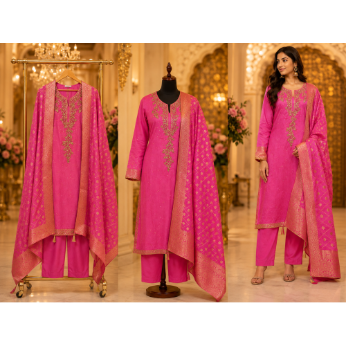 Royal Fuchsia Opada Silk Embroidered Unstitched Suit Royal Fuchsia Opada Silk Embroidered Unstitched Suit