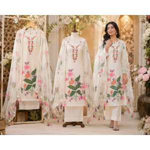 Ivory Garden Bloom Jakhat Unstitched Suit Set