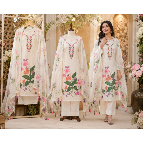 Ivory Garden Bloom Jakhat Unstitched Suit Set Ivory Garden Bloom Jakhat Unstitched Suit Set