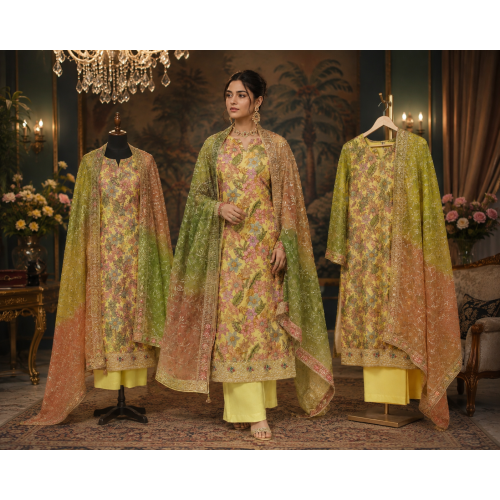 Lemon Blossom Premium Crape Unstitched Suit with Pure Chiffon Dupatta Lemon Blossom Premium Crape Unstitched Suit with Pure Chiffon Dupatta