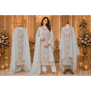 Frost Bloom Designer Crape Unstitched Suit with Chenon Dupatta