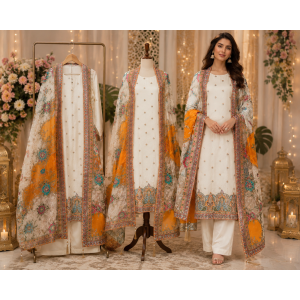 Ivory Royale Designer Crape Unstitched Suit with Heavy Designer Work Dupatta Ivory Royale Designer Crape Unstitched Suit with Heavy Designer Work Dupatta