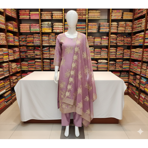 Elegant Lavender Georgette Embroidered Suit Set