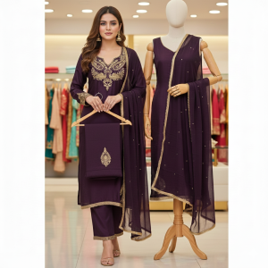 Classic Crape Wine Suit Set