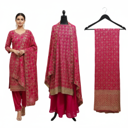 Royal Pink Embroidered Chennon Suit Set
