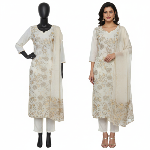 Ivory Shimmer Suit Set with heavy dupatta