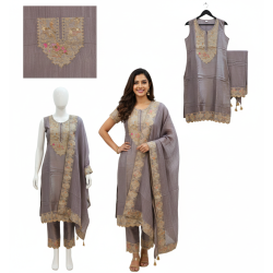 Lavender Grey Embroidered Suit Set
