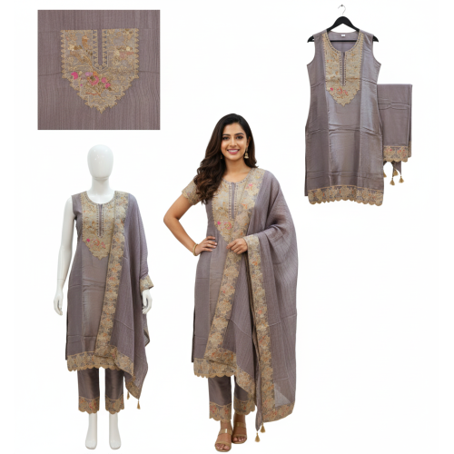 Lavender Grey Embroidered Suit Set