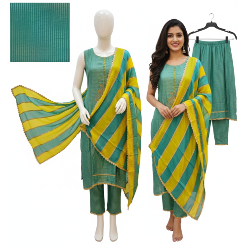 Emerald Weave & Bandhani Dupatta Suit Set