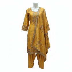 Mustard Gold Zari Embroidered Salwar Suit