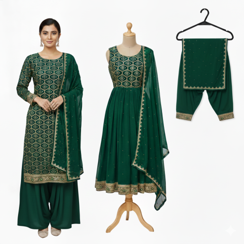 Regal Emerald Handwork Georgette Suit Set