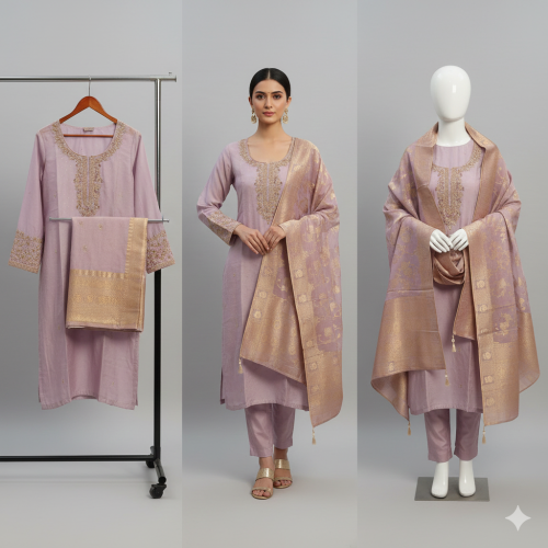 Lavender Luxe Chanderi Suit Set. Lavender Luxe Chanderi Suit Set.